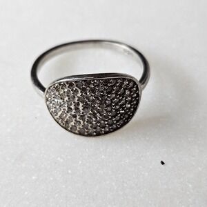 925 Sterling Silver Pave Cz Oval Statement Ring Women Size 7